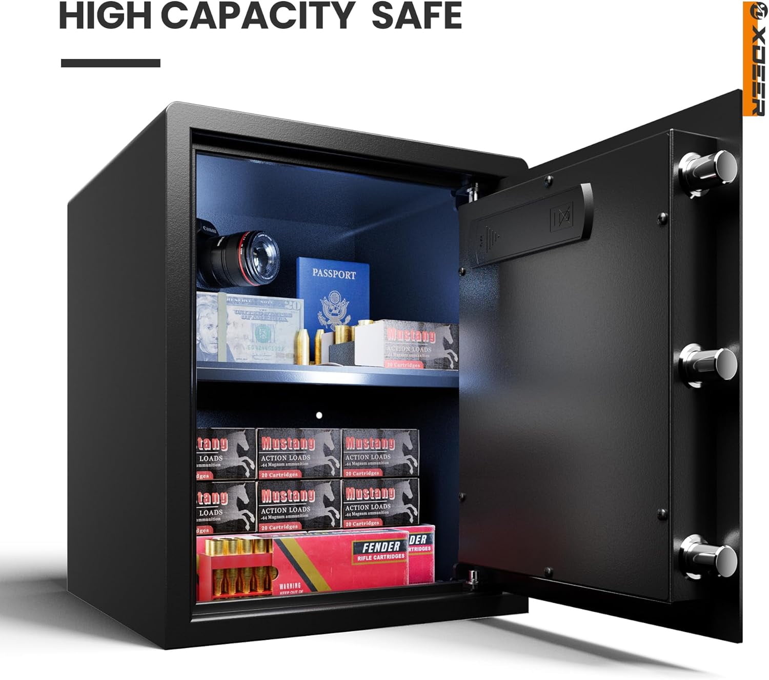 XDeer CS42E Lock Home Safe Box - (1.69 Cubic Feet) with Electronic Digital Keypad, Steel Construction for Money, Guns, Document Safe, and Personal Items - Secure Storage at Home or Office