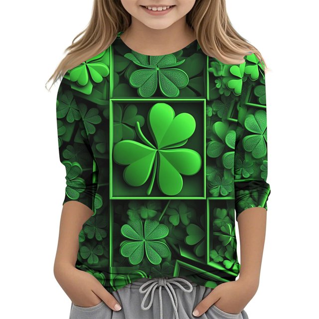 COM1950s Chemises à Manches Longues pour Garçons, Chemises à Manches Longues pour Filles, Garçons et Filles Enfants d'Âge Moyen et Plus Imprimé Saint-Patrick Col Rond Chandail-Over Haut de Base