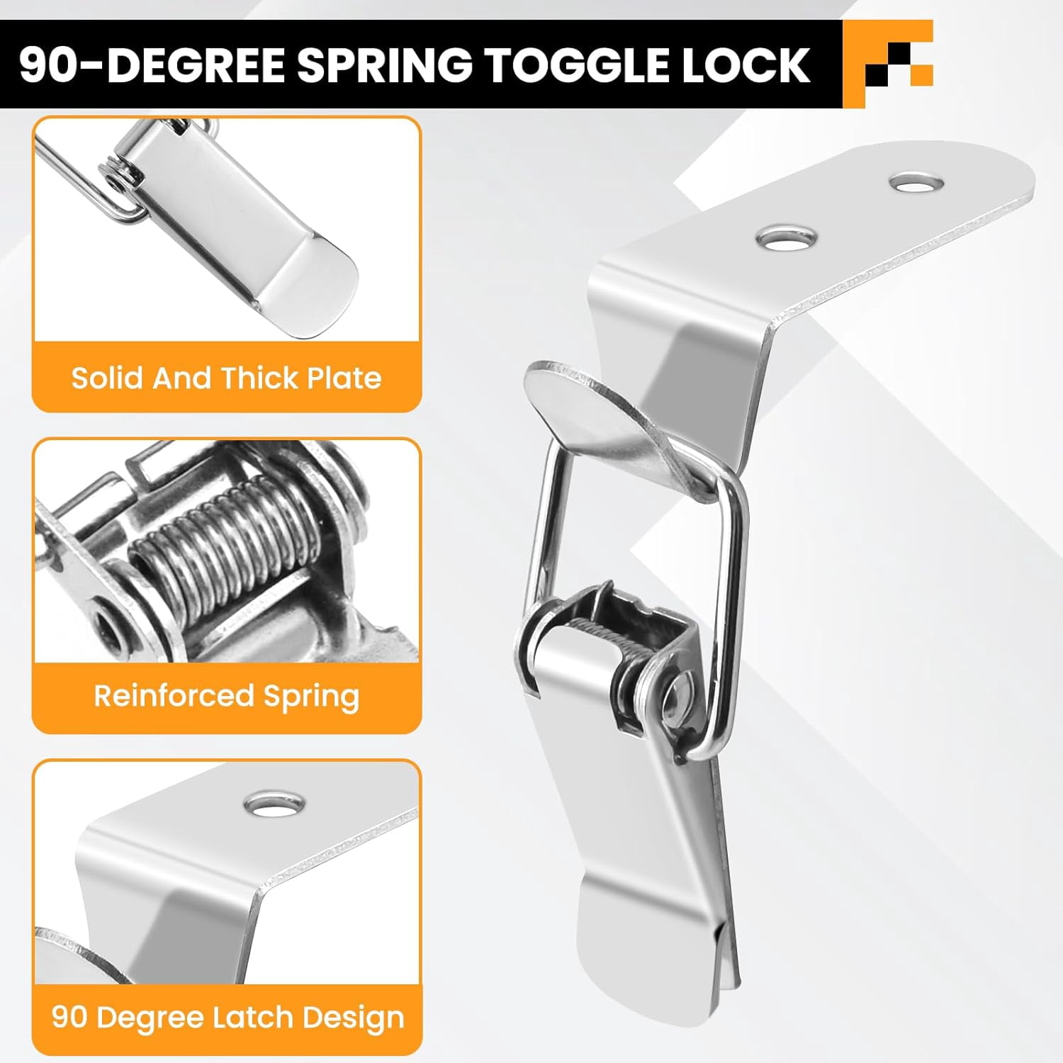 JJEAN-Stainless Steel Tool Box Hood Locks Latches, 90-Degree Spring Loaded Toggle Lock, 4 Pcs Tool Box Hasps with Mounting Screws for Cabinet Door Barn