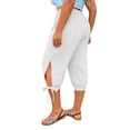 thumbnail image 4 of Hxshgdsn Womens Elastic Waist Capri Pants with Tie Hem and Side Slit Beach Vacation Outfits（White/XL）, 4 of 6