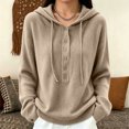 thumbnail image 2 of Sewkxo Womens Hooded Sweater Fashion Button Long Sleeve Wool Soft Pullover Knitted Top,Camel L, 2 of 5