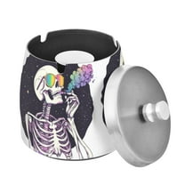 Yayeee Ashtray with Lid for Cigarette Smokeless Stainless Steel Home Ash Holder, White Skeleton