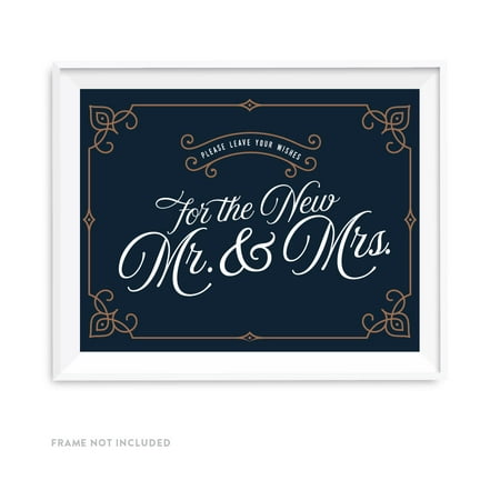 Navy Blue Art Deco Vintage Party Signs, Please Leave Your Wishes for the New Mr. & Mrs.,