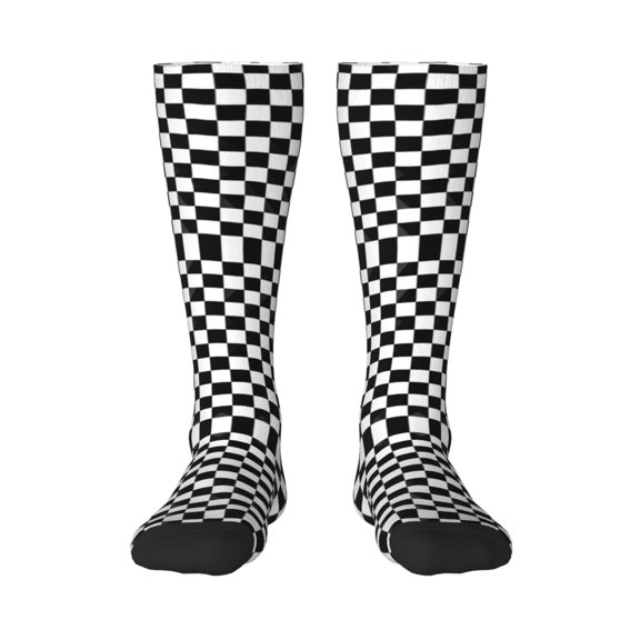 Knee High Socks for Women Checkerboard Black And White Long Tube Sock Uniform Socks