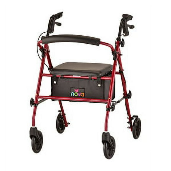 Rollator Nova Journey Steel Frame Rolling Walker Weight Capacity 275 lbs (Red)