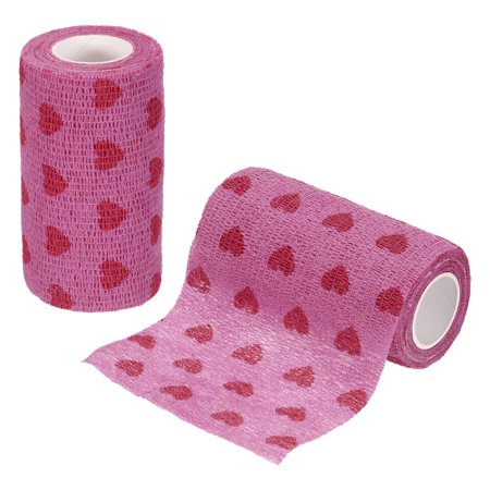 Uxcell Pet Wrap Bandages, 4 Inch 5 Yard Self Adhesive Bandage Wrap, Pet Non-Woven Tape First Aid Cohesive Gauze, (Pink/Heart, 2 Pcs)