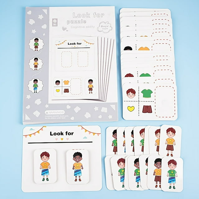 NAOJIE Preschool Learning Card Set - Match Human-Shaped Cards Based on 4 Distinct Features,Matching Card Game,Ideal Birthdays and Christmas Gift for Kids Aged 3+ (A)