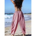 thumbnail image 6 of Women's Wide Leg Striped Pants Casual Loose Drawstring Low Waist Palazzo Harem Pants with Pockets Red S, 6 of 7