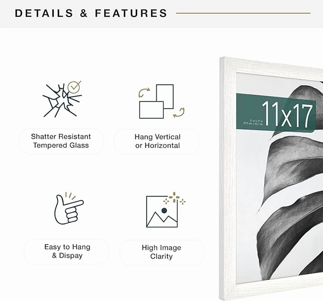 MCS Studio Gallery 11x17 Picture Frame White Woodgrain, Rectangle Photo Frame for Photos, Posters & Art Prints (1-Pack)
