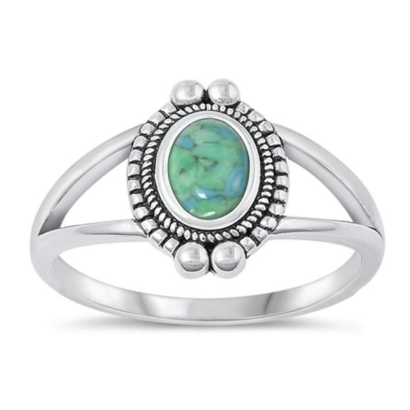 Simulated Turquoise Bali Ring .925 Sterling Silver Band Blue Cubic Zirconia Jewelry Female Size 8