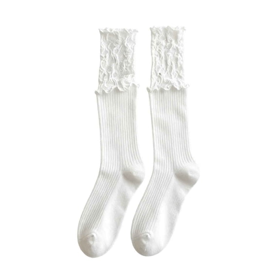 Women's Lace Knee High Socks Lace Boot Socks Patchwork Calf White Cute Trim Long Stocking for Sweet Girl Daily Styling White Free Size
