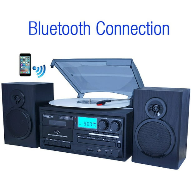 Boytone BT-28SPB, Bluetooth Record Player Turntable with AM/FM Radio, Cassette Player, CD Player Boytone BT-28SPB, Bluetooth Record Player Turntable with AM/FM Radio, Cassette Player, CD Player