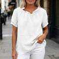 thumbnail image 4 of GUACER Women's Cotton Linen Ruffle Neck Short Sleeve Tops Loose Fit Summer Blouses for Casual & Beach, 4 of 7