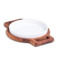 thumbnail image 1 of Teca Collection Wooden Serving Tray with White Porcelain Platter 23x17x3cm, 1 of 6