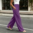 thumbnail image 5 of Wide Leg Linen Pants Women High Waisted Boho Beach Flowy Pants Pleated Casual Vacation Outfits Elastic Trousers Split Hem, 5 of 9