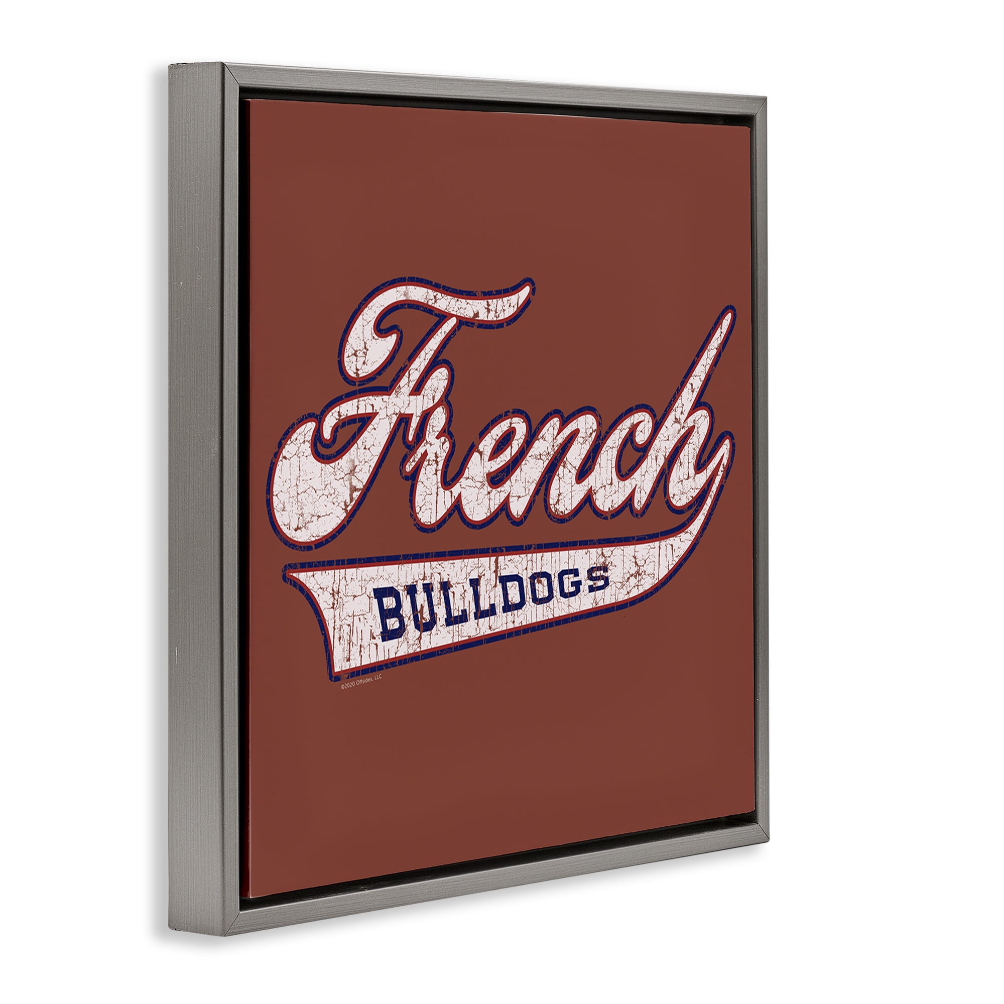 Stupell Industries French Bulldog Varsity Novelty & Humor Painting Gray Floater Framed Canvas Art Print Wall Art, 25 x 25