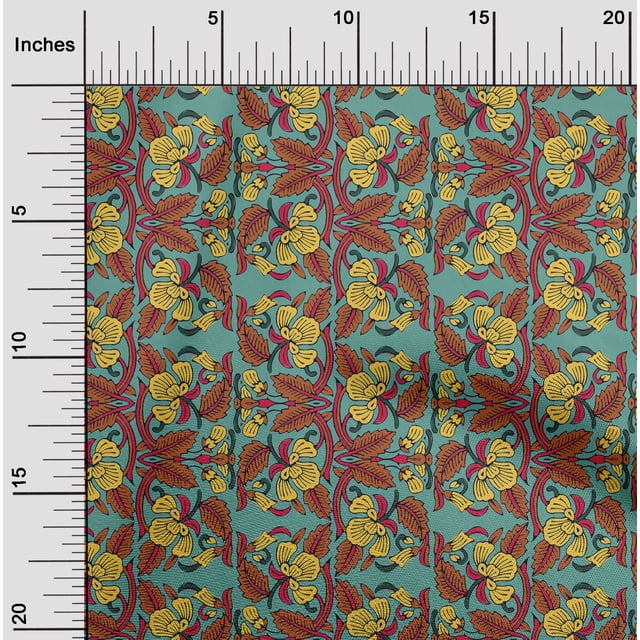 oneOone Cotton Poplin Fabric Leaves & Floral Block Print Fabric By The Yard 42 Inch Wide