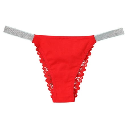 Yuhangmm Women s Panties Women s Hollow Lace Low Waist Briefs Women s Solid Color High Elastic Silver Ribbon Thong Briefs High Cut Panties for Women