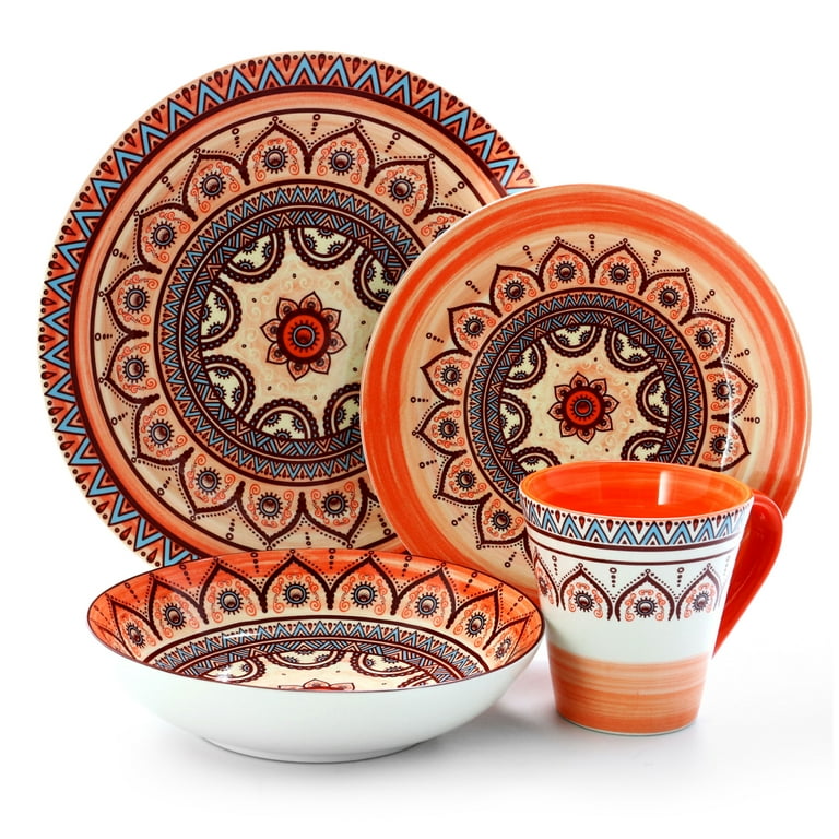 Elama Zen Rust Mozaik 16 Piece Round Stoneware Dinnerware Set