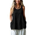 thumbnail image 3 of Auralook Womens Solid Sleeveless Tank Tops Summer Round Neck Loose Linen Shirts Boho Vacation Blouse Clothes, 3 of 8