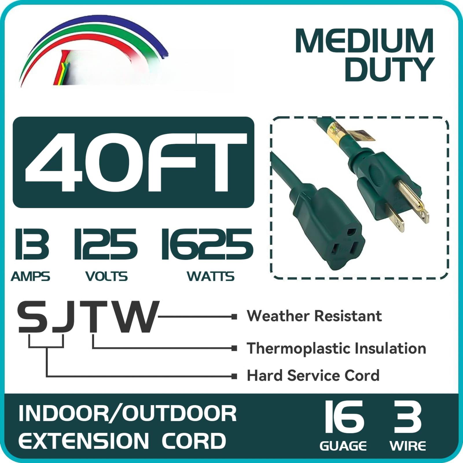 Extension Cord Green 40FT Standard Outdoor Indoor Power Cable
