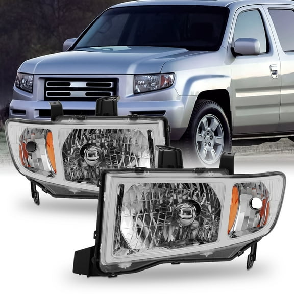 AKKON - For Honda Ridgeline OE Replacement Chrome Bezel Headlights Driver/Passenger Head Lamps Pair New