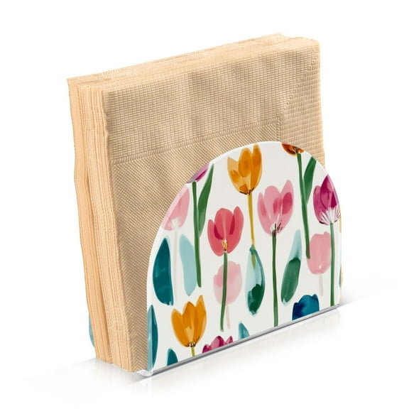 Standing Dining Table Napkin Holder, Napkin Holder for Table Kitchen Acrylic Paper Tissue Organization, Cute Watercolor Tulips