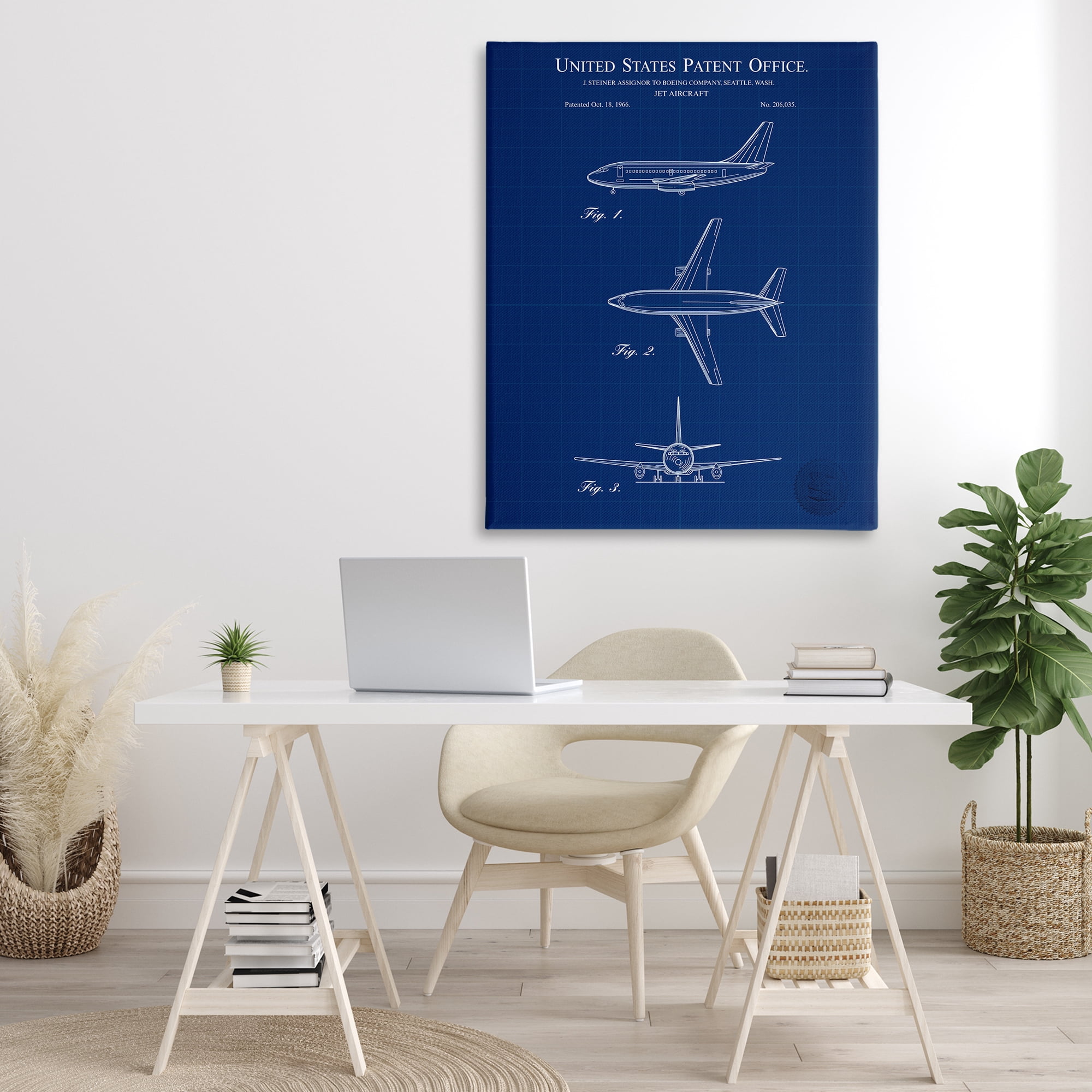 Stupell Industries Jet Aircraft Blueprint Transportation Painting Gallery Wrapped Canvas Art Print Wall Art, 36 x 48