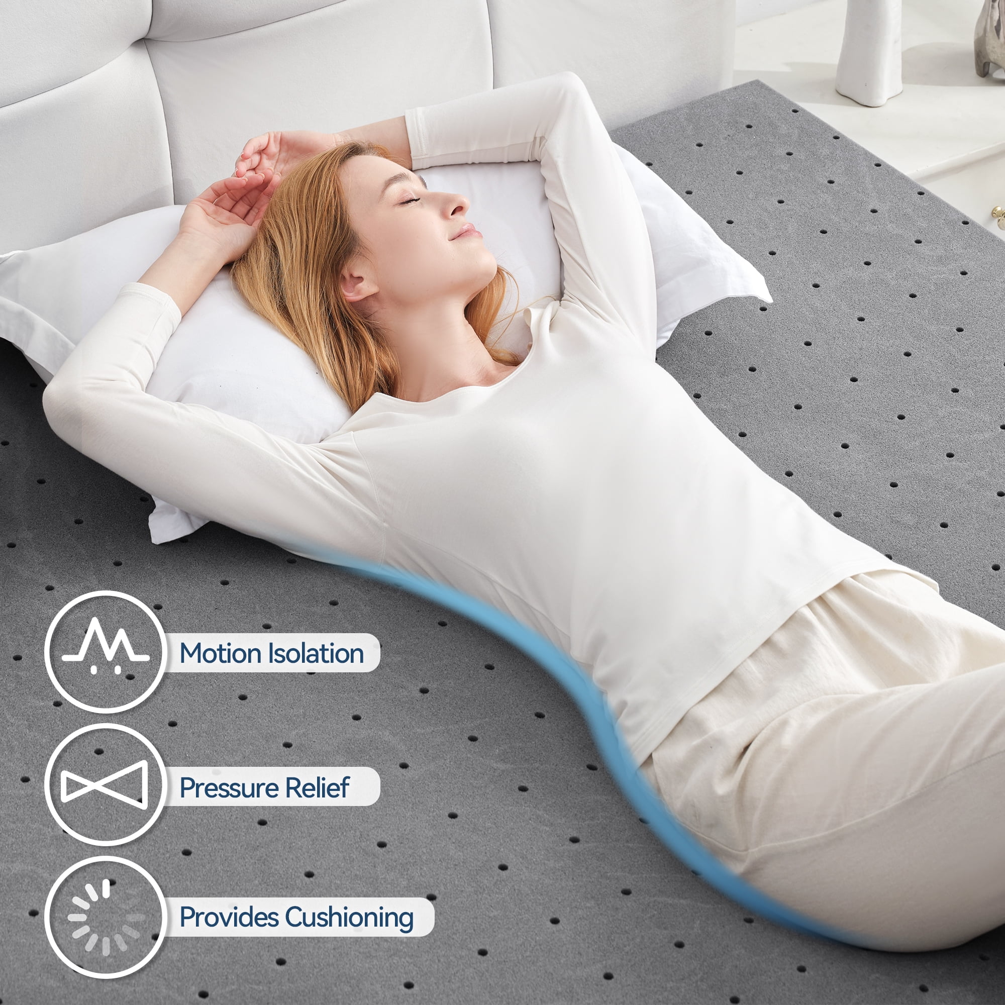BDEUS 2 Inch Mattress Topper, Cooling Gel Memory Foam Mattress Topper, Bed Topper, Soft, Twin-XL Size，Gray