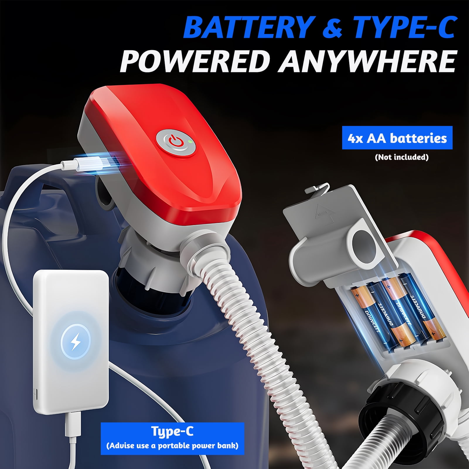 West Bay Automatic Electric Fuel Transfer Pump with Auto-Stop, 3.8GPM & 54" Hose & 4 Size Adapters Gas Can Pump with Leak Protection for Gasoline, Diesel, Kerosene, Gifts for Men Dad Him