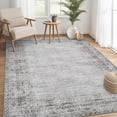 thumbnail image 2 of 5x7 Washable Vintage Border Rug, Stain-Resistant, Non-Slip Boho Throw Carpet for Living Room, Dining Room, Bedroom, Kitchen, Home Decor, Grey., 2 of 9
