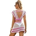 thumbnail image 2 of Conjunto de cubierta de ganchillo para mujer, con cuello en V en la parte delantera, traje de baño Rosado y blanco XS Rosado y blanco XS Xishao ropa, 2 of 2