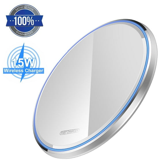 Wireless Charger , Qi-Certified 15W Max Fast Wireless Charging Pad, Compatible with iPhone 12/12 Mini/12 Pro/SE 2020/11 Pro,Samsung Galaxy S21/S20/Note 10(No AC Adapter) - White