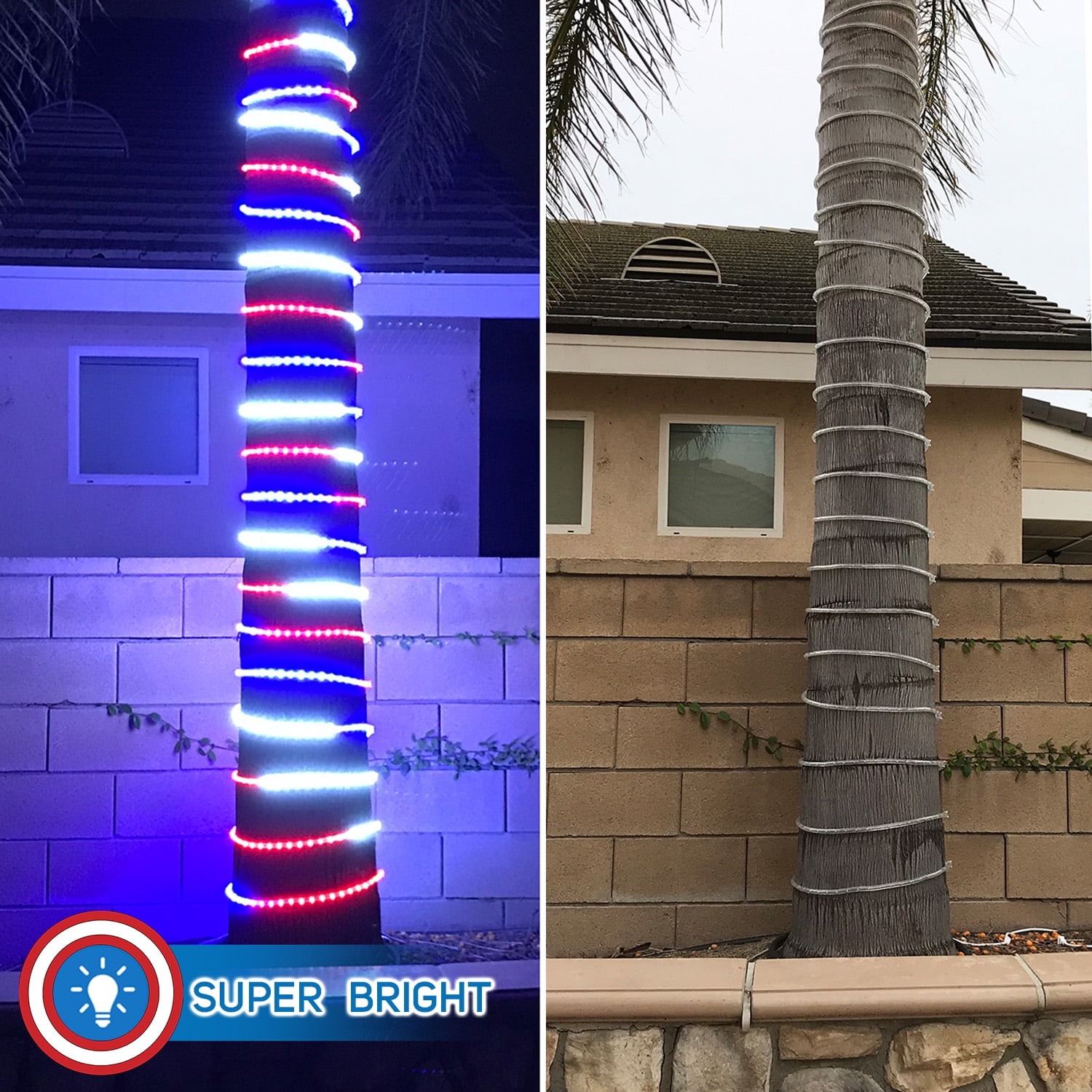 Russell Decor Patriotic Rope Lights Red White Blue 10'-200' Independence Day 4th of July Memorial Day Veterans Day and Christmas Decoration Lighting (80 Feet)