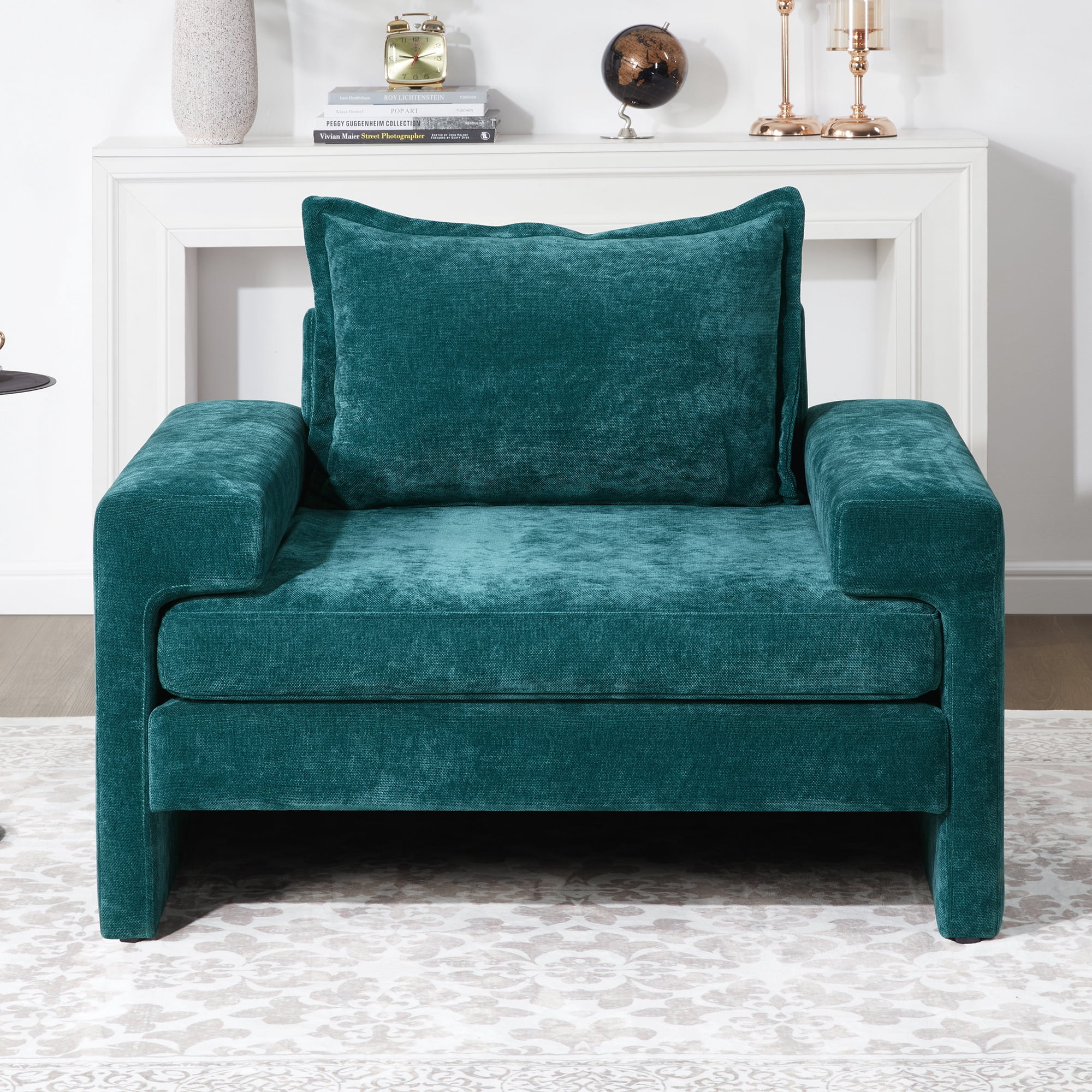 Euroco Chenille Upholstered Armchair 40.9" Accent Chair with Wide Armrests, Thick Cushion, Ergonomic Back Support for Living Room, Bedroom, or Office, Green