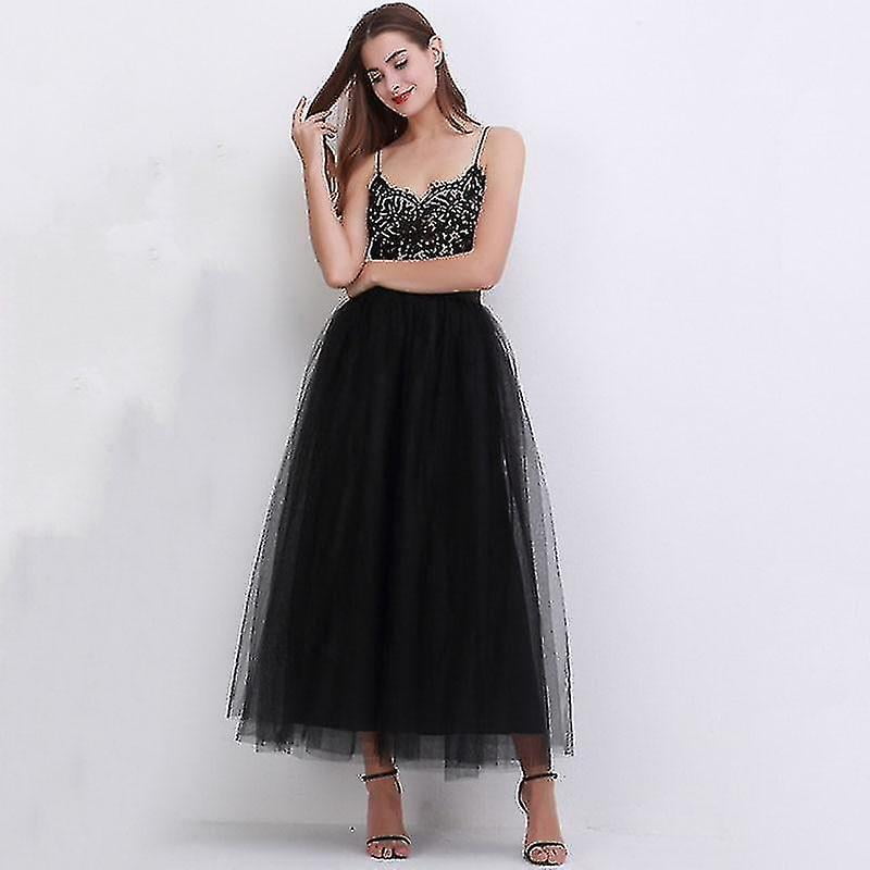 4 Layers Elegant High Waist Pleated Tulle Skirt Ball Gown s Walmart