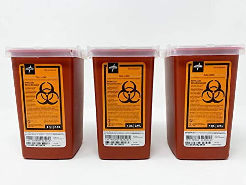 Medline 1 Quart Medical Sharps Containers, With Flip-Lid, 3 Pack