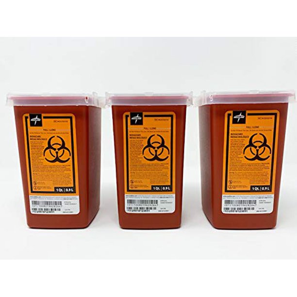 Medline 1 Quart Medical Sharps Containers, With FlipLid, 3 Pack