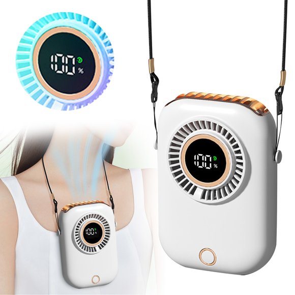 Portable Neck Fan 3-in-1,Handheld & Waist Clip Personal Fan,Mini Turbo Cooling Fan with 7 Color Lights, 5 Speed Quiet Rechargeable Smal Fan for Girls Boys Travel Outdoor Sports(White)