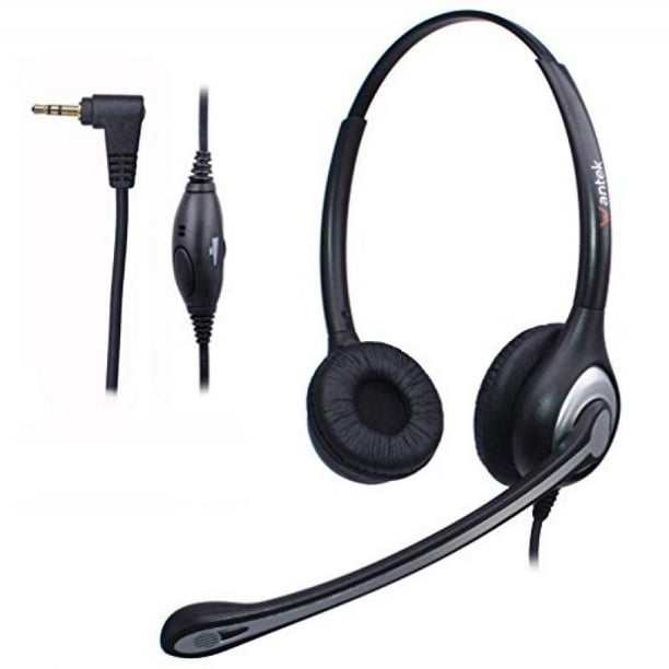 Wantek 2.5mm Telephone Headset Dual with Noise Canceling Mic + Volume