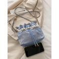 thumbnail image 2 of Women's Floral Jacquard Pearl Handle Drawstring Bucket Bag Chain Crossbody Purse Shoulder Handbag, 2 of 10