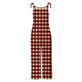 thumbnail image 5 of Lenpel Women's Jumpsuits Plus Size Sleeveless Spaghetti Strap Striped Plaid Straight Leg Rompers Causal Loose Overalls with Pockets, 5 of 5