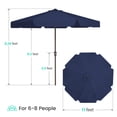 thumbnail image 2 of JUSTLET 110FT Outdoor Patio Umbrella with Crank Sysytem and 8 Sturdy Ribs, Round Umbrella for Garden, Poolside, Deck and Backyard, Navy, 2 of 8