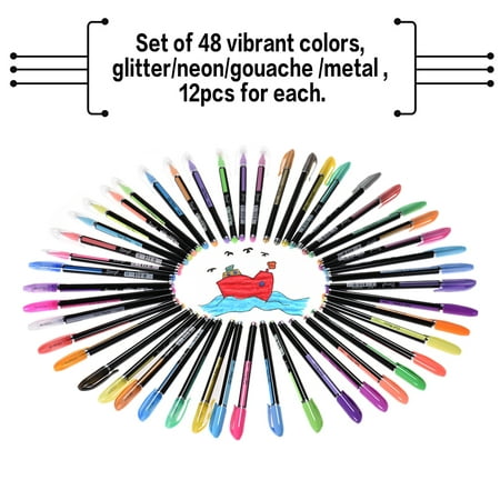 48 Colors Gel Pens Includes Glitter/ Neon/ Gouache/ Metal Pens Marking Highlighting Drawing for Students Coloring (Best Pens For College Students)