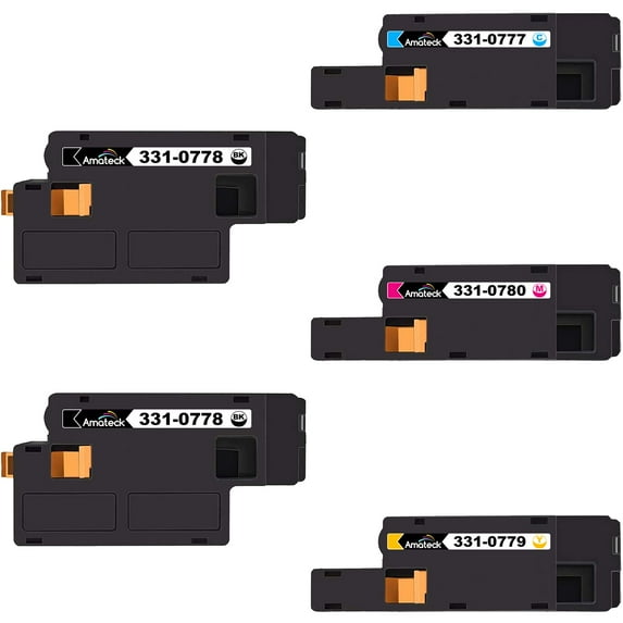 Amateck Compatible Toner Cartridge Replacement for Dell 331 0777 0778 0779 0780 5 Pack for 1250c, 1350cnw, 1355cn, 1355cnw