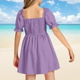 thumbnail image 4 of ZHOGXU Summer Girls Chiffon Ruffle Mini Dress Square Neck Short Sleeve Solid Color A-Line Dress Relaxed Fit Boho Beach Vacation Fashion Sundress, 4 of 5