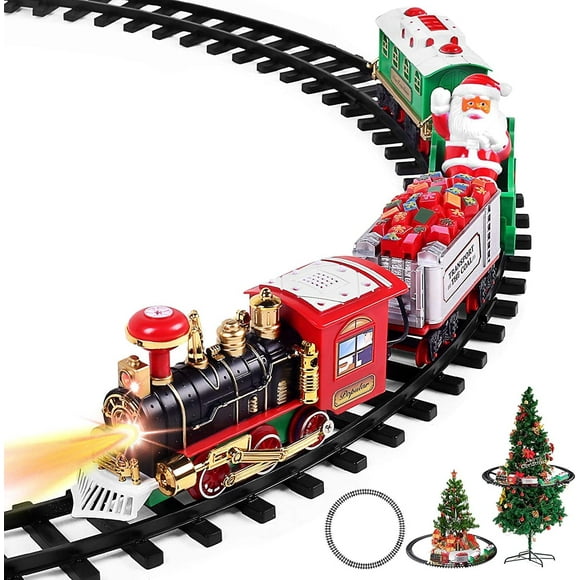 Electric Train Set for Kids, Battery Powered Train Toys with Light, Railway Kits with Steam Locomotive Engine, Freight Cars and Tracks, Classic Toy Train Set, Gifts for 3, 4, 5, and 6 Year Old Boy