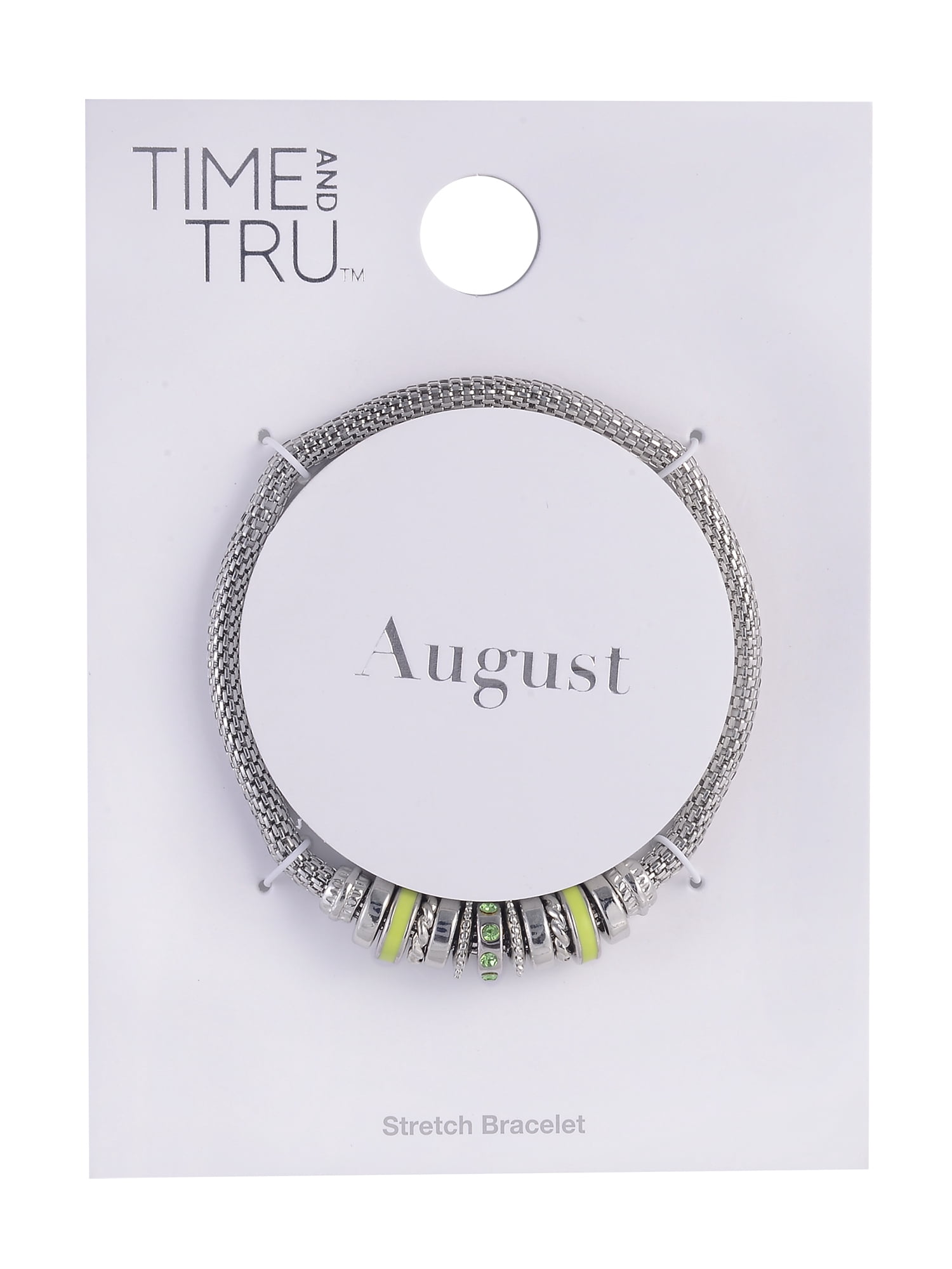 Time and Tru Silvertone Chain with Peridot Birthstone "August" Bracelet
