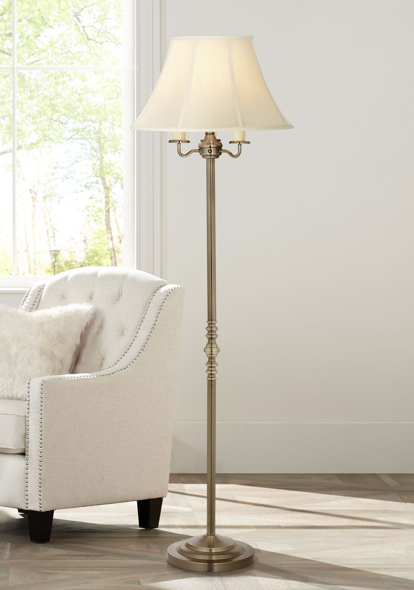 Regency Hill Traditional Floor Lamp Antique Brass Shabby Chic Off White