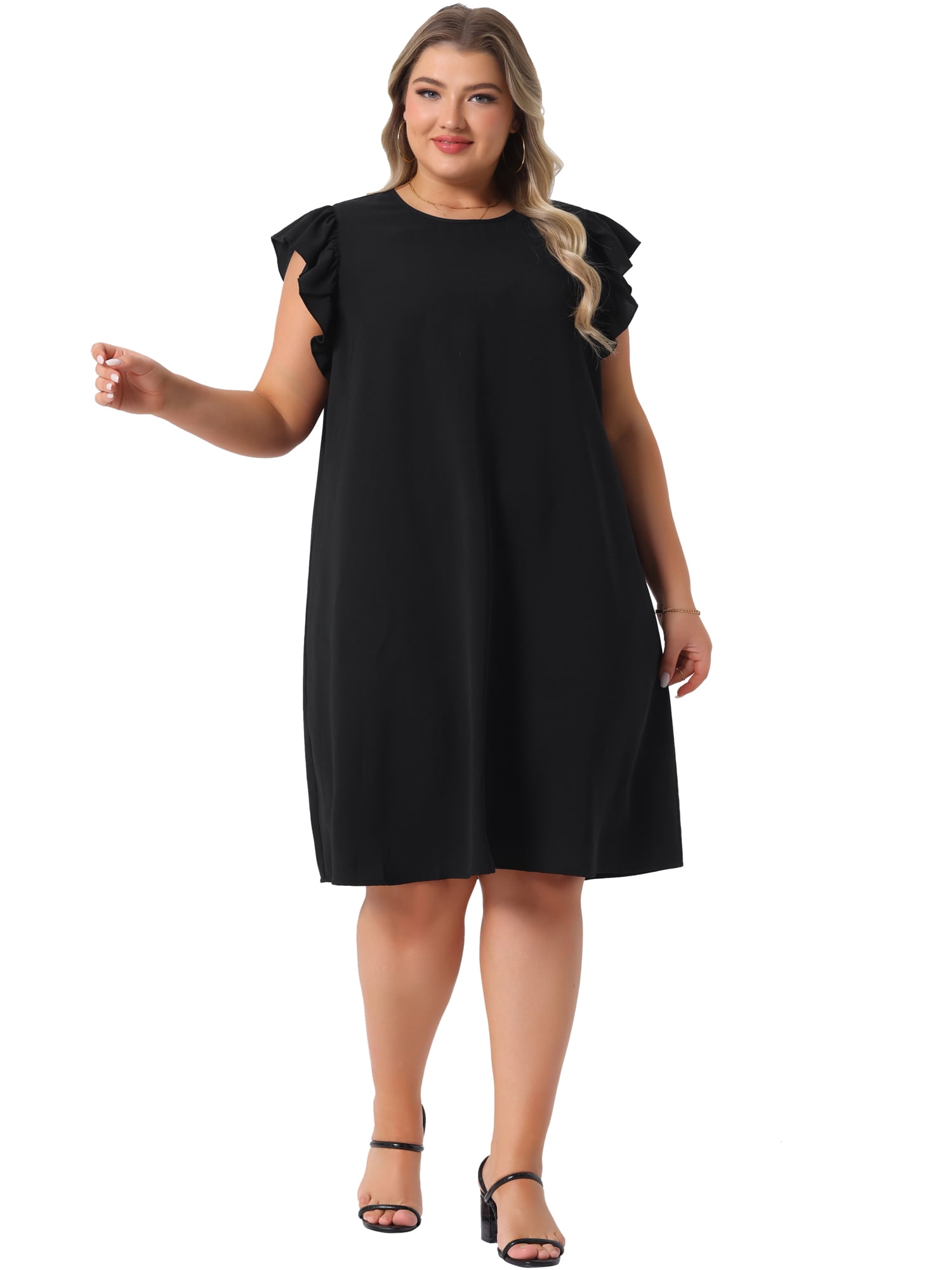 DARING DIVA Plus Size Flare Sleeve Sleeveless Tank Dress 2X Black